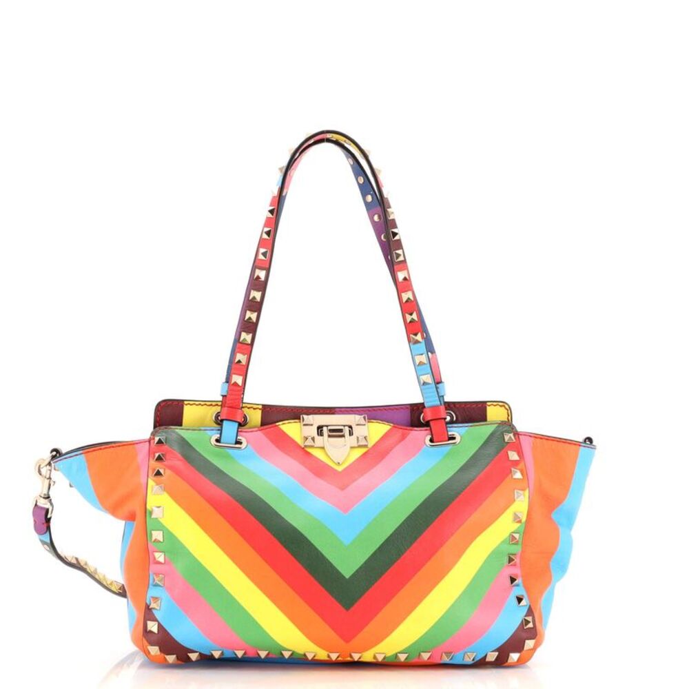 Valentino Garavani 1973 Rockstud Tote Striped Leather Small Multicolor